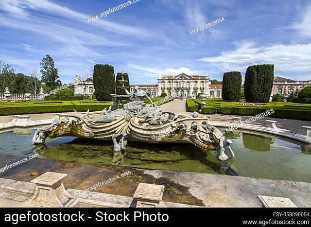 View of the the beautiful National Palace of Queluz, located in Sintra, Portugal