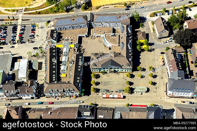 Aerial view of the town hall and the city administration of the city Heiligenhaus in Heiligenhaus in the Ruhrgebiet in the federal state North Rhine-Westphalia...