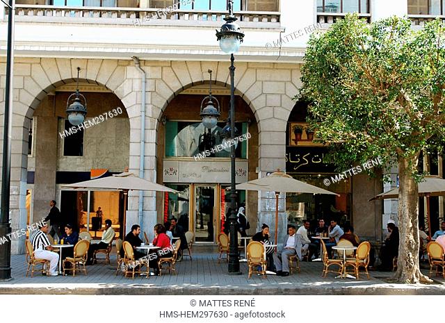 Tunisia, Tunis, new town, Habib Bourguiba Avenue, Cafe terrace