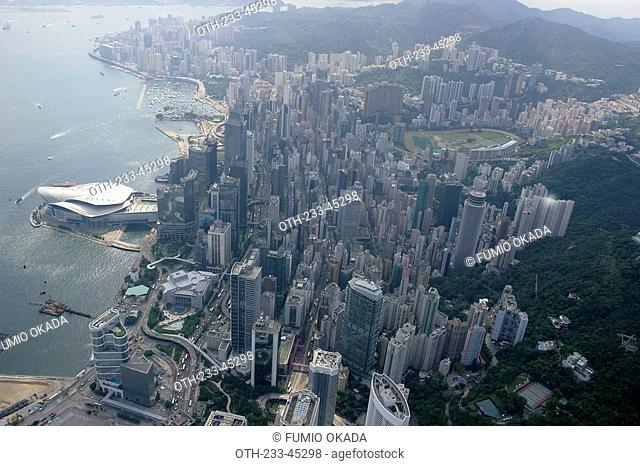 Aerial view over Wanchai & Happy Valley, Hong Kong
