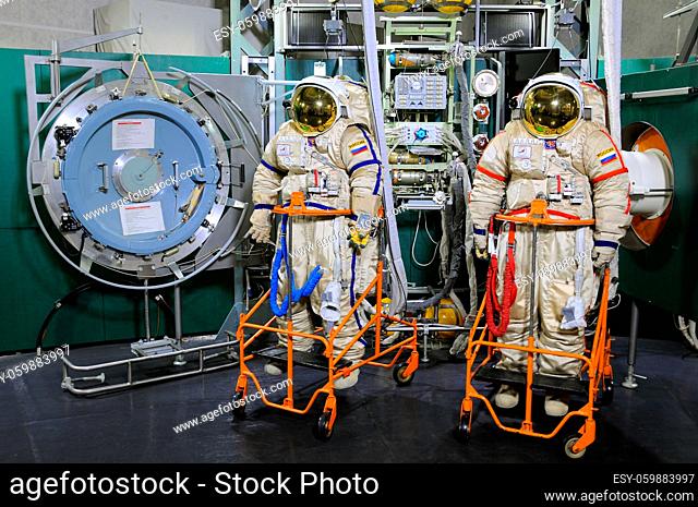 STAR CITY, RUSSIA ? MARCH 18, 2015: Orlan spacesuits and airlock operations trainer in the Cosmonauts? Training Center for EVA training on ISS exterior