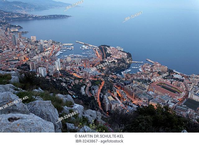 View from Tête de Chien over the Principality of Monaco, evening mood