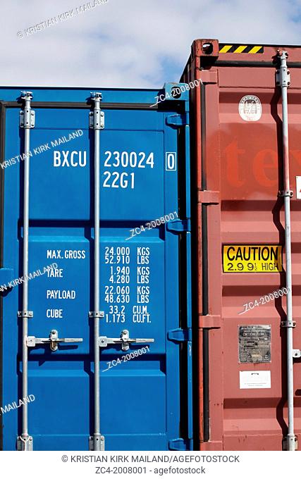 Oversized red cargo container locked. Denmark