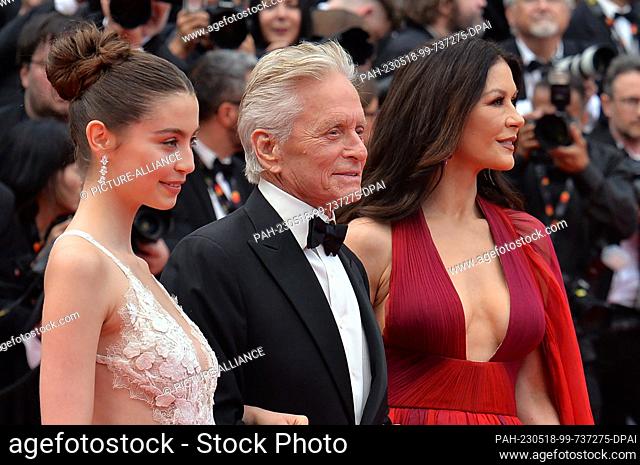 16 May 2023, France, Cannes: Catherine Zeta-Jones, Michael Douglas and daughter Carys Zeta Douglas arrive at the opening night film ""Jeanne du Barry"" of the...
