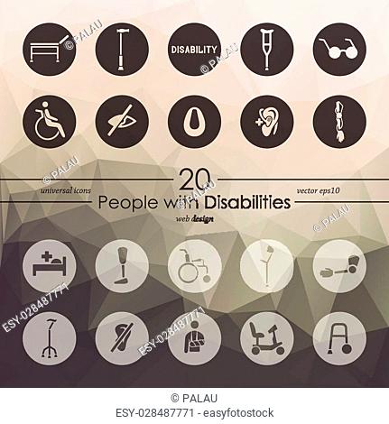 people with disabilities modern icons for mobile interface on blurred background