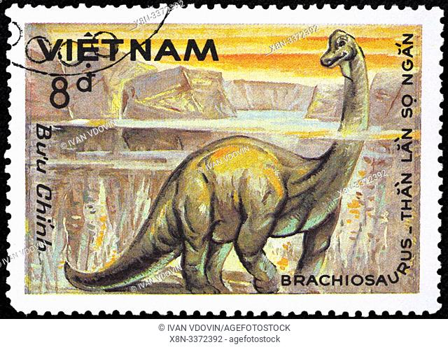 Brachiosaurus, prehistoric fauna, postage stamp, Vietnam, 1984