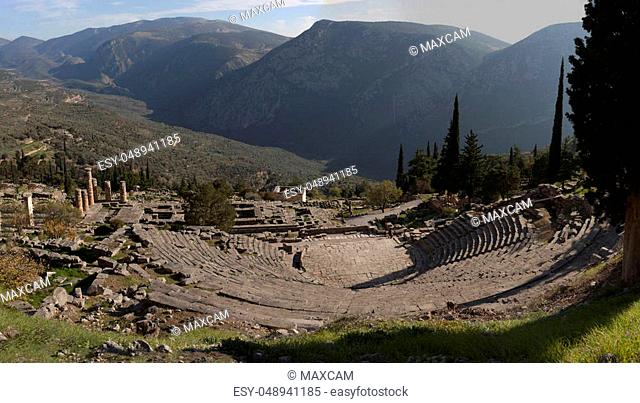 Image of Ruins of an ancient greek temple of Apollo at Delphi, Greece