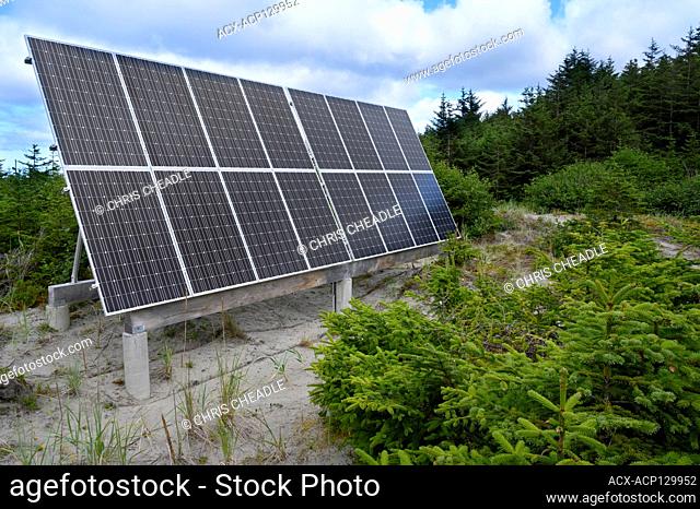 Solar Panels for off grid home, North Beach, Haida Gwaii, Formerly known as Queen Charlotte Islands, British Columbia, Canada