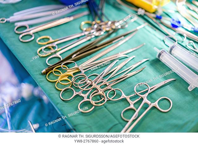 Surgical equipment-Heart valve replacement surgery, operating room, Reykjavik, Iceland