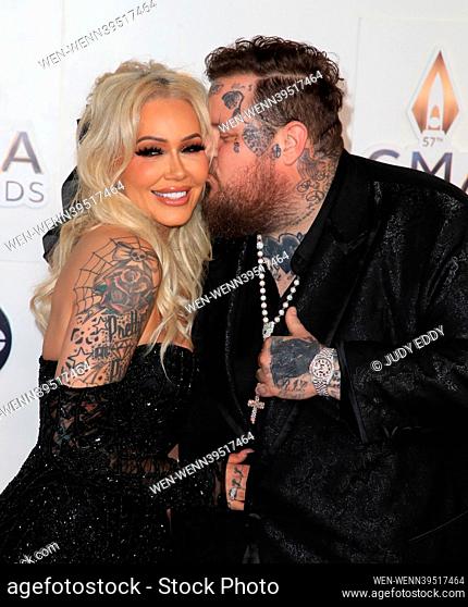 The 2023 CMA Awards at Bridgestone Arena in Nashville Tennessee, Red Carpet Arrivals. Featuring: Bunnie Xo, Jelly Roll Where: Nashville, Tennessee