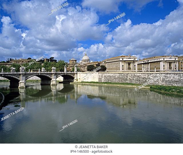 View of St Peter's Basilica from Ponte Umberto 1 across the River Tiber