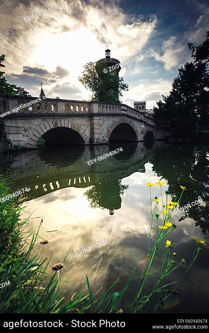 Bridge in palace garden Laxenburg near Vienna in summer