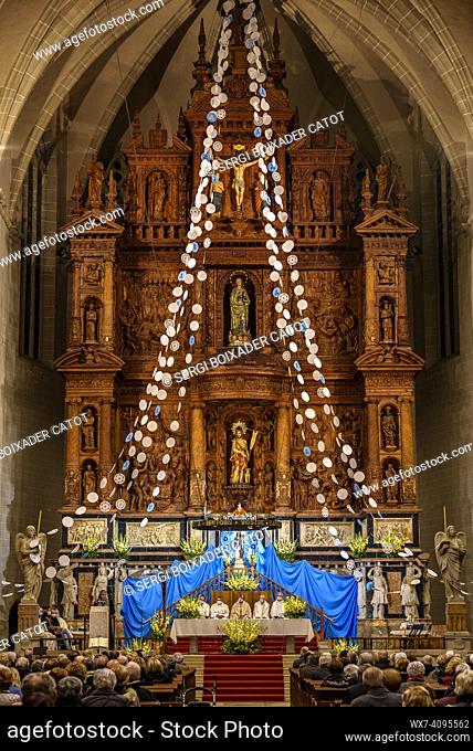 Mass in the church of Sant Joan de Valls in honor of the Virgin of the Candlemas during the Decennial Festivities 2022 of Valls (Tarragona, Catalonia, Spain)