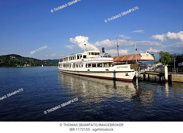 Excursion boat Gotthard on Lake Lucerne anchored in the port of Lucerne, Canton of Lucerne, Switzerland, Europe