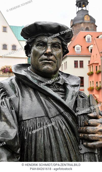 The Martin Luther monument stands on the market square in Eisleben,  Germany, 26 September 2016. The around 1.5-ton bronze sculpture of the reformer Martin...