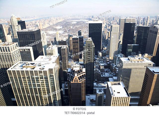 USA, New York City, View of Manhattan covered with snow, with Central Park in background