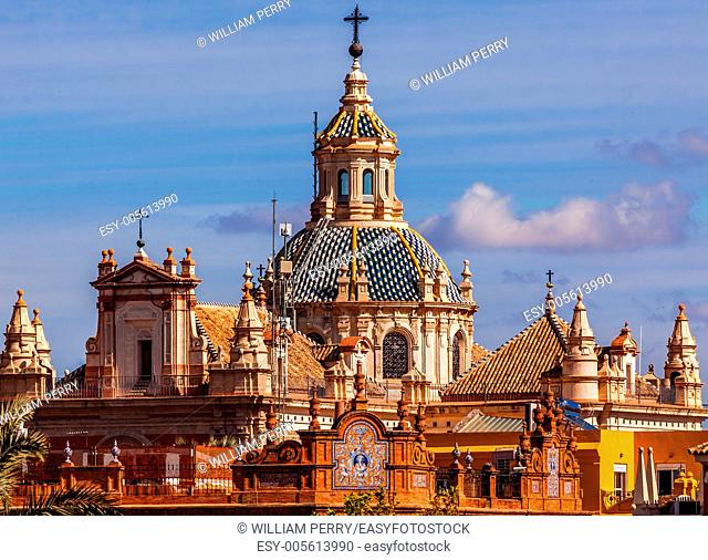Church of El Salvador, Iglesia de El Salvador, Dome with Cross, Seville Andalusia Spain. Built in the 1700s. Second largest church in Seville