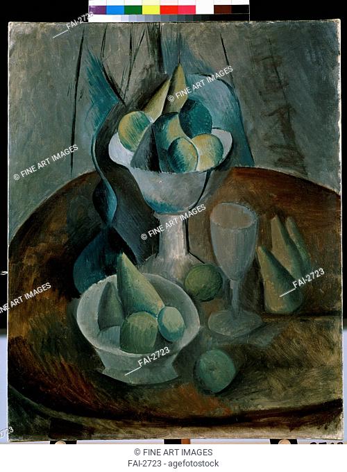 Vase with Fruit. Picasso, Pablo (1881-1973). Oil on canvas. Modern. 1909. State Hermitage, St. Petersburg. 91x72, 5. Painting. © VG-Bild-Kunst Bonn