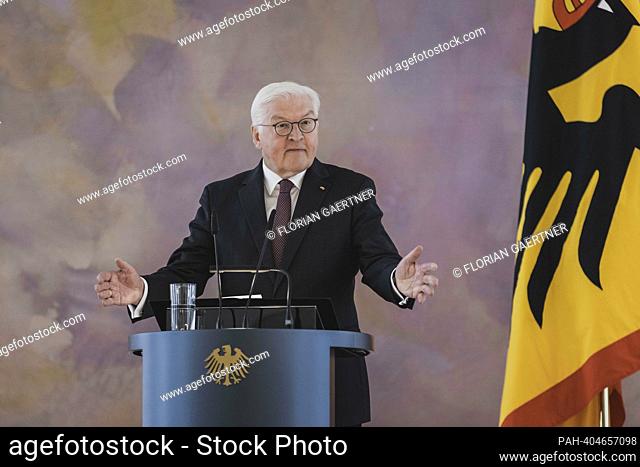 Federal President Frank-Walter Steinmeier, pictured during a change of judges in the Federal Constitutional Court in Bellevue in Berlin, April 17, 2023