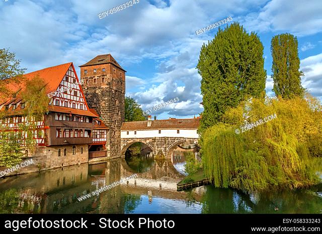 Weinstadel (medieval wine warehouse) is located on the river side in the heart of historical area of Nuremberg, Germany