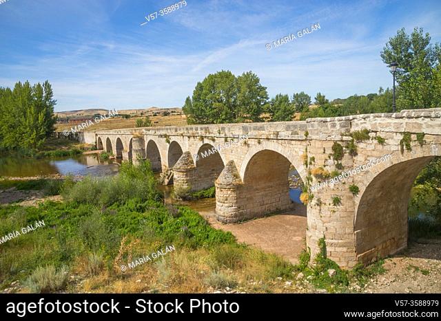 Bridge over river Arlanza. Palenzuela, Palencia province, Castilla Leon, Spain