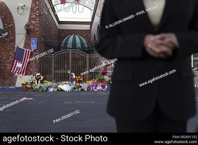 United States Vice President Kamala Harris speaks after she pays her respects to the victims of a mass shooting at Star Dance Studio in Monterey Park, CA