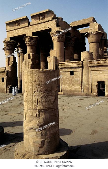 Column with reliefs in the Temple of Sobek and Haroeris, Kom Ombo, Egypt. Egyptian civilisation, Roman period