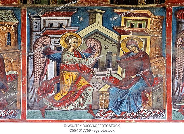 Romania, Moldavia Region, Southern Bucovina, Humor Monastery, Frescos, wall paintings, biblical scenes