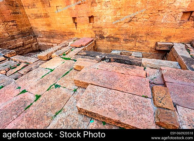 sacrificial altar in Great Temple of the Moon from 700 BC in Yeha, Tigray region. The oldest standing structure in Ethiopia and it served as the capital of the...