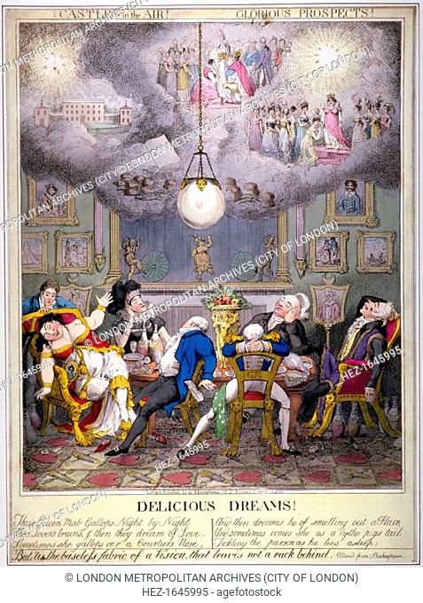 'Delicious Dreams! Castles in the air! Glorious prospects!', 1821. Queen Caroline and her supporters (Flinn, Hume, Lady Anne Hamilton, Alderman Wood