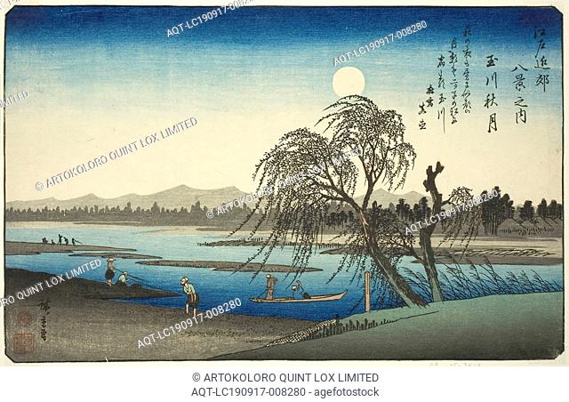Autumn Moon over Tama River (Tamagawa no shugetsu), from the series Eight Views in the Environs of Edo (Edo kinko hakkei no uchi), c