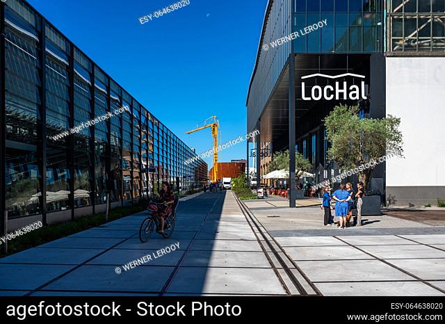 Tilburg, North Brabant, The Netherlands, September 8, 2023 - Central lane and pedestrian zone of the Lochal public library