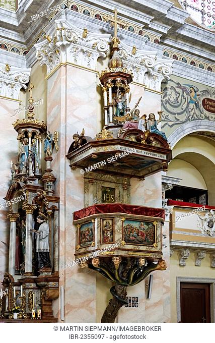 Pulpit of the Seven Deadly Sins, Parish Church of Reichenthal, Muehlviertel region, Upper Austria, Austria, Europe