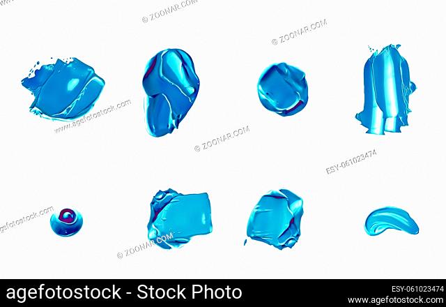 Aquatic blue creamy paint strokes as beauty cosmetic texture isolated on white background, makeup cream smudge as cosmetics product or acrylic oil brush stroke...