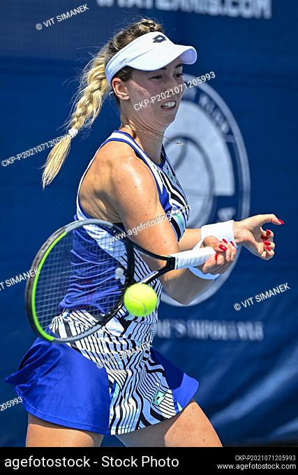 Nina Stojanovic (Serbia) in action against Vitalia Diatchenko (Russia) during the Livesport Prague Open WTA women's tennis tournament, on July 12, 2021