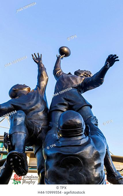 England, London, Richmond, Twickenham Rugby Stadium, Sculpture of a Rugby Line-out by Gerald Laing