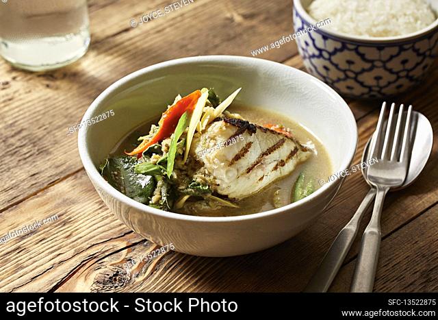Thai curry with white fish and vegetables