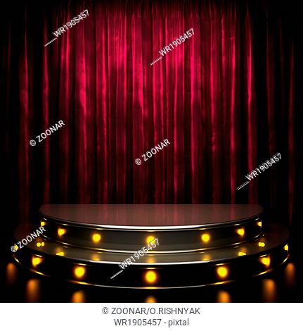 red curtain stage with lights