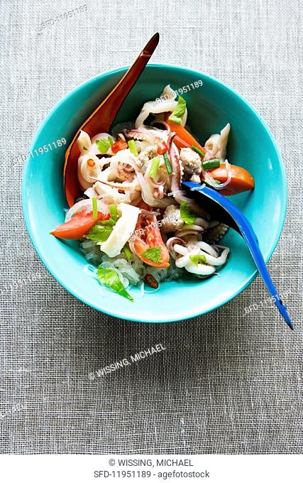 Yam Wun Sen (blast new salad with minced meat and squid, Thailand)