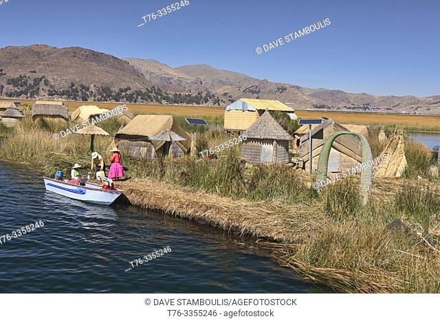 Uros totora reeds floating island, Lake Titicaca, Puno, Peru