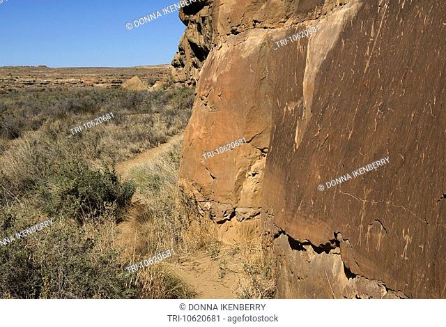 Petroglyphs northwest of Casa Chiquita Penasco Blanco back Chaco Culture National Historical Park New Mexico USA