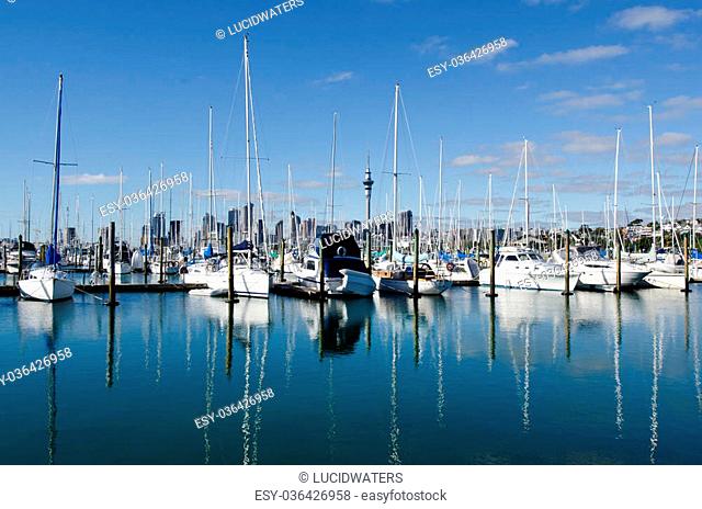 AUCKLAND, NZ - JUNE 02:Boats mooring in Westhaven Marina on June 02 2013.It's the largest yacht marina in the Southern Hemisphere
