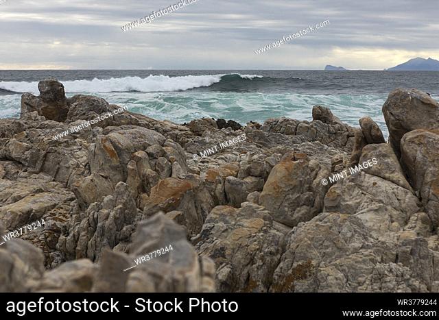 Rock formations and ocean, De Kelders, Western Cape, South Africa