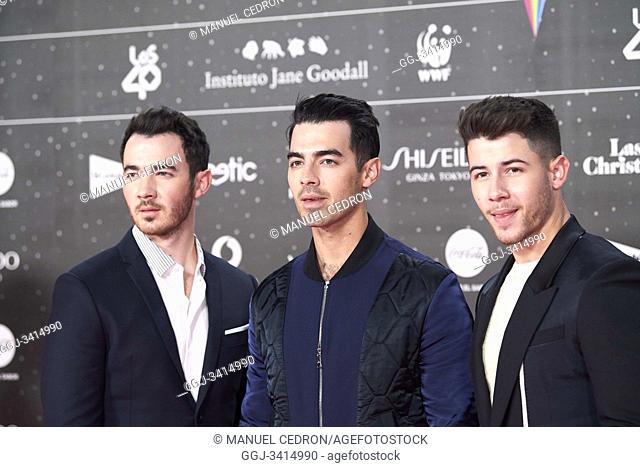 Nick Jonas, Joe Jonas, Kevin Jonas from Jonas Brothers attends Los 40 Music Awards at Wizink Center on November 8, 2019 in Madrid, Spain