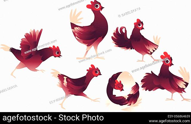 vector cartoon cute red brown chicken, roosters and chicks set, Stock  Vector, Vector And Low Budget Royalty Free Image. Pic. ESY-056864659 |  agefotostock