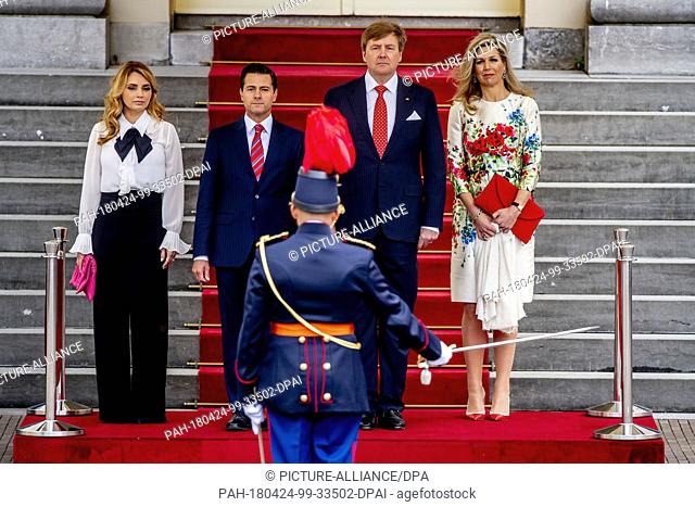 King Willem-Alexander and Queen Maxima of The Netherlands receive president Pena Nieto of Mexico and his wife Angelica Rivera de Pena at Palace Noordeinde in...