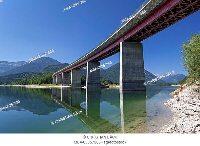 Bridge over the Sylvenstein Dam, near Fall, Lenggries, Upper Bavaria, Bavaria, Germany