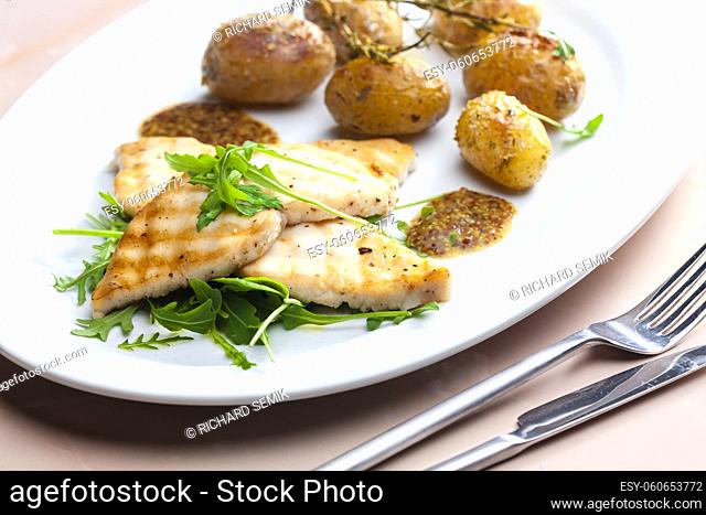 grilled fish with grilled potatoes