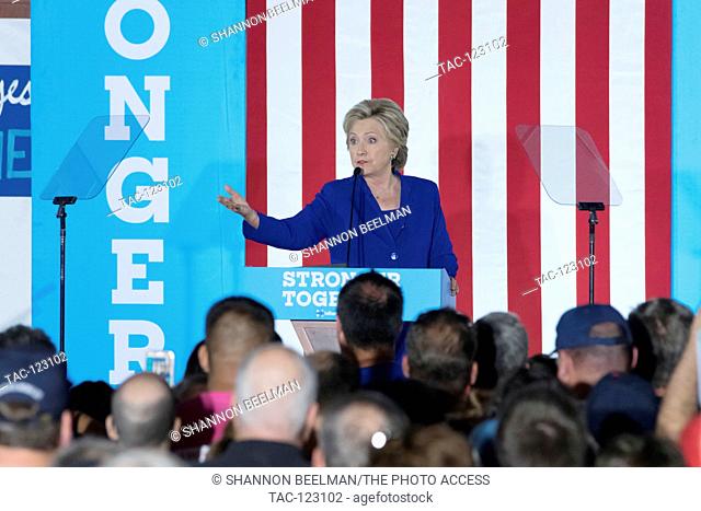 Hillary Clinton rallies volunteers before they start canvassing on November 2nd 2016 at the Plumbers and Pipefitters Union in Las Vegas, NV