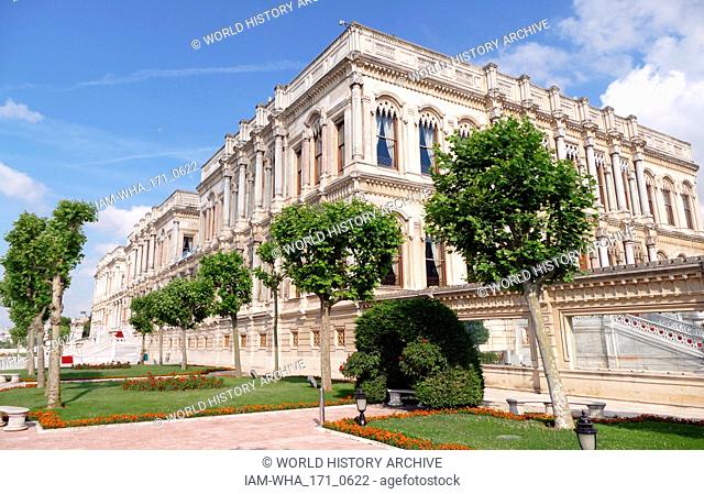 Ciragan Palace, Istanbul, Turkey. A former Ottoman palace, now a five-star hotel in the Kempinski Hotels chain. It is located on the European shore of the...